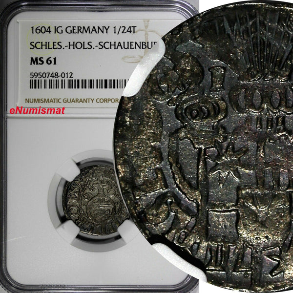 Germany Schles-Hols-Schauenburg Silver 1604 IG 1/24 Thaler NGC MS61 TOP KM# 8