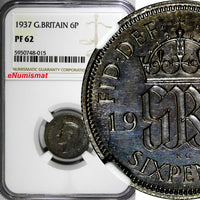 Great Britain George VI PROOF Silver 1937 6 Pence NGC PF62 Mint-26,400 KM#852(5)