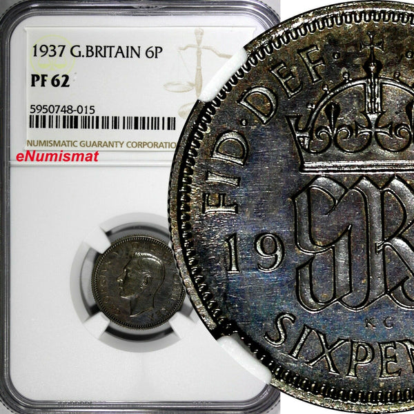 Great Britain George VI PROOF Silver 1937 6 Pence NGC PF62 Mint-26,400 KM#852(5)