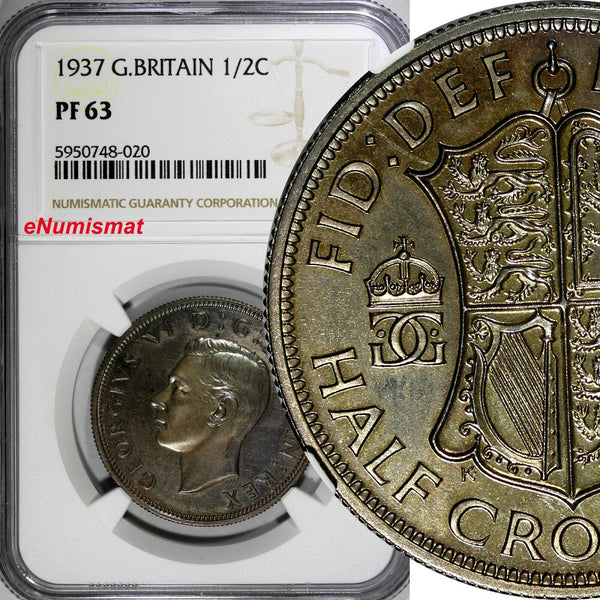 Great Britain George VI Silver PROOF 1937 1/2 Crown NGC PF63  KM# 856 (020)