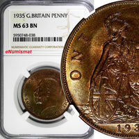 GREAT BRITAIN George V Bronze 1935 1 Penny NGC MS63 BN NICE TONING KM# 838 (038)