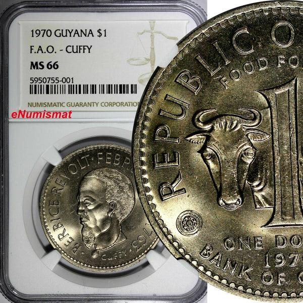 Guyana 1970 $1.00 Dollar FAO -CUFFY NGC MS66 GEM BU  KM# 36 (001)