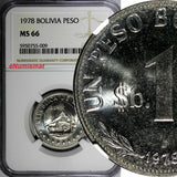 Bolivia 1978 1 Peso Boliviano NGC MS66 TOP GRADED GEM BU KM# 192 (009)