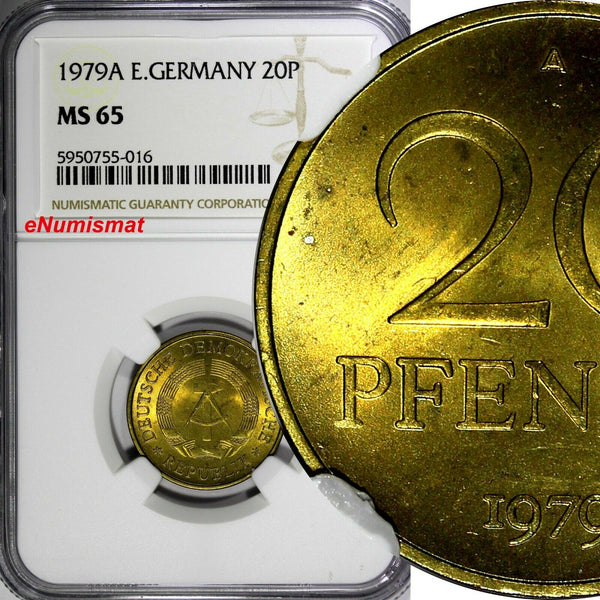 Germany-Democratic Republic Brass 1979 A 20 Pfennig NGC MS65 TOP GRADED KM#11(6)