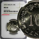 Malta Copper-Nickel 1972 10 Cents NGC MS66 TOP GRADED BY NGC  KM# 11 (022)