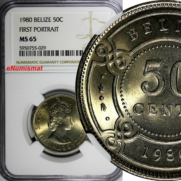 Belize Elizabeth II Copper-Nickel 1980 50 Cents NGC MS65 KM# 37 (029)