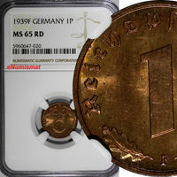 Germany-Third Reich Bronze 1939 F 1 Reichspfennig NGC MS65 RD TOP GRADED KM89(0)