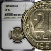 RUSSIA USSR Copper-Nickel 1957 20 Kopeks NGC MS62 1 YEAR TYPE Y# 125 (49)