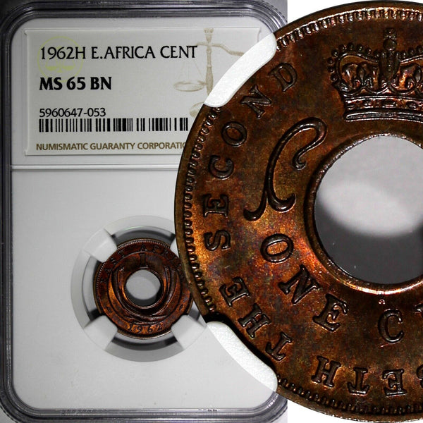 East Africa Elizabeth II Bronze 1962 H 1 Cent NGC MS65 BN TOP GRADED KM# 35 (3)