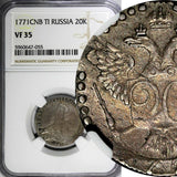 Russia Catherine II Silver 1771 SPB TI 20 Kopeks NGC VF35 Toned C# 63a.2 (055)