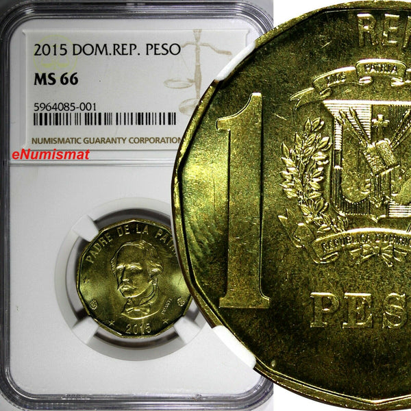 Dominican Republic Juan Pablo Duarte 2015 1 Peso NGC MS66 Magnetic KM# 80 (001)