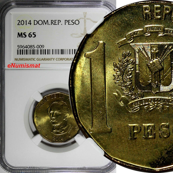 Dominican Republic Juan Pablo Duarte 2014 1 Peso Magnetic NGC MS65 KM# 80 (009)