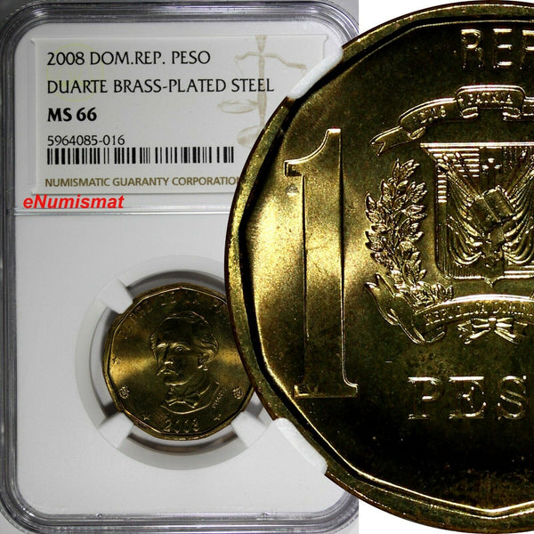 Dominican Republic 2008 1 Peso Magnetic NGC MS66 Juan Pablo Duarte KM# 80.2 (16)