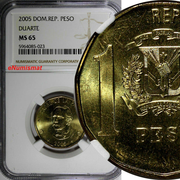 Dominican Republic Juan Pablo Duarte 2005 1 Peso NGC MS65 GEM BU KM# 80 (023)