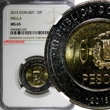 DOMINICAN REPUBLIC 2015 10 Pesos NGC MS65 MELLA  Poland Mint KM# 106 (029)