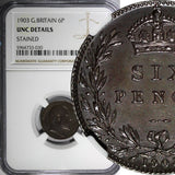 Great Britain Edward VII Silver 1903 6 Pence NGC UNC DETAILS Toned KM# 799 (030)