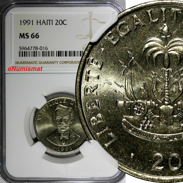 Haiti Copper-Nickel 1991 20 Centimes NGC MS66 TOP GRADED COIN BY NGC KM# 152 (6)