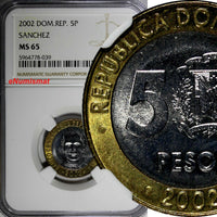 Dominican Republic Sánchez 2002 5 Pesos Magnetic NGC MS65 GEM BU KM# 89 (039)