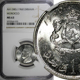 Morocco Mohammed V Silver AH1380 // 1960 1 Dirham NGC MS63 Y# 55 (035)