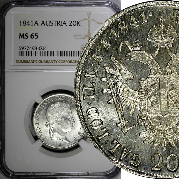 Austria Ferdinand I Silver 1841 A 20 Kreuzer  NGC MS65 TOP GRADED KM# 2208 (4)
