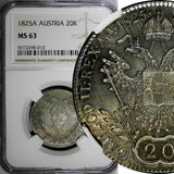 Austria Franz I Silver 1825 A 20 Kreuzer  NGC MS63 1 GRADED HIGHEST KM# 2144 (0)