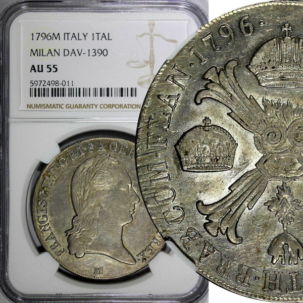 Italy MILAN Franz II Silver 1796 M Crocione NGC AU55 RARE Dav-1390 KM# 239 (1)
