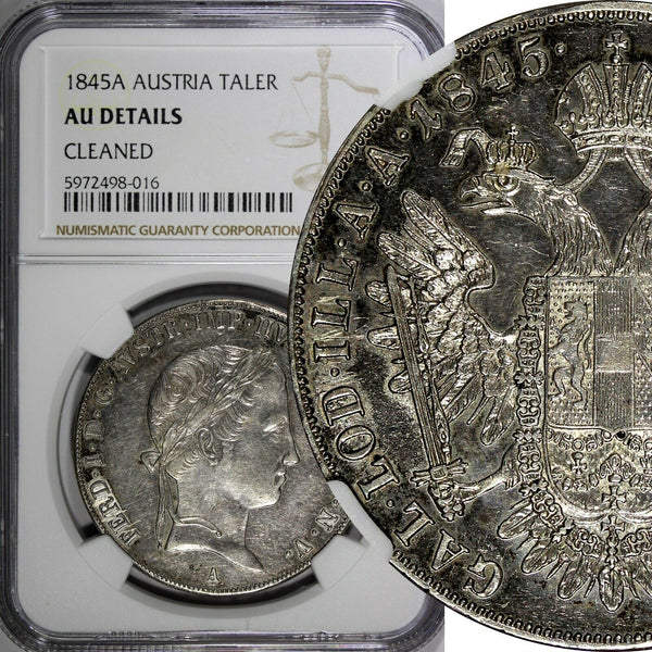 Austria Ferdinand I Silver 1845 A 1 Taler Viena Mint NGC AU Details KM# 2240 (6)