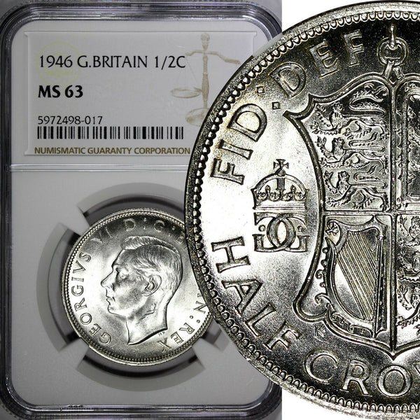 Great Britain George VI (1936-1952) Silver 1946 1/2 Crown NGC MS63 KM# 856 (017)