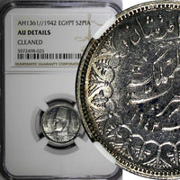 EGYPT Farouk (1936-1952) Silver AH1361//1942 2 Piastres NGC AU DET KM# 365 (025)
