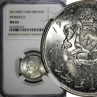 Morocco Mohammed V Silver AH1380 // 1960 1 Dirham NGC MS65 TOP GRADED Y# 55 (50)