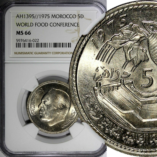 Morocco Hassan II AH1395//1975 5 Dirhams FAO NGC MS66 Mint-500,000 Y# 64 (022)