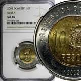 Dominican Republic 2005 10 Pesos General Mella NGC MS66 GEM BU KM# 106 (044)