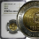 Dominican Republic 2005 10 Pesos General Mella NGC MS64 GEM BU KM# 106 (045)