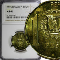 Dominican Republic Juan Pablo Duarte 2015 1 Peso NGC MS66 Magnetic KM# 80 (050)