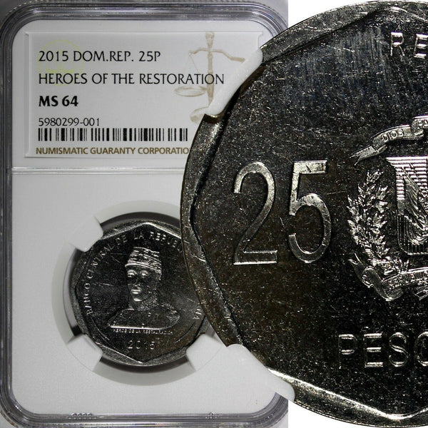 DOMINICAN REPUBLIC 2015 25 Pesos NGC MS64 Gregorio Luperón GEM BU KM# 107 (001)