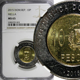 DOMINICAN REPUBLIC 2015 10 Pesos NGC MS65 MELLA  Poland Mint KM# 106 (003)