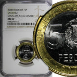 Dominican Republic Sánchez 2008 5 Pesos Magnetic NGC MS67 GEM BU  KM# 89 (015)