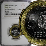 Dominican Republic Sánchez 2008 5 Pesos Magnetic NGC MS67 GEM BU  KM# 89 (017)