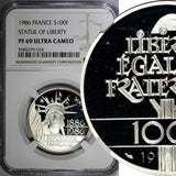 France Silver 1986 100 Francs STATUE OF LIBERTY NGC PF69 ULTRA CAMEO KM# 960(4)