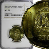 Dominican Republic Juan Pablo Duarte 2015 1 Peso NGC MS66 Magnetic KM# 80 (025)