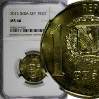 Dominican Republic Juan Pablo Duarte 2015 1 Peso NGC MS66 Magnetic KM# 80 (029)