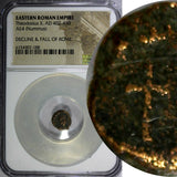 EASTERN ROMAN Theodosius II AD 402-450 AE4  NUMMUS / Cross within wreath NGC (8)