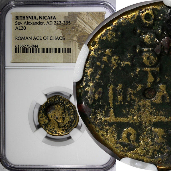 Bithynia, Nicaea Severus Alexander AD 222-235 AE20 / Three signa NGC (044)