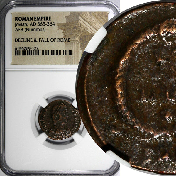 ROMAN JOVIAN AD 363-364  AE3 Nummus / LAUREL WREATH Bronze NGC (122)