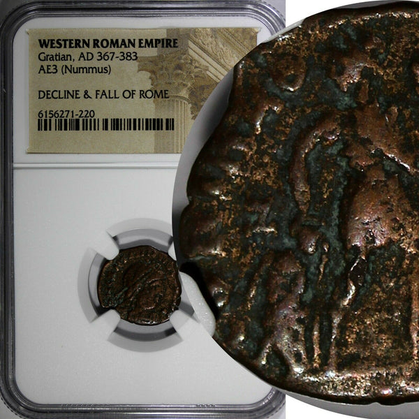 WESTERN ROMAN  Gratian 367-383 Nummus AE3 Rev-Emperor dragging captive NGC (220)