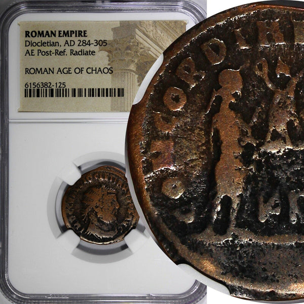 ROMAN.Diocletian AD 284-305 AE Post-Ref. Radiate Rev.Victory on Globe NGC (125)