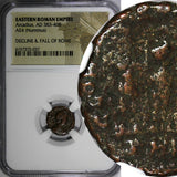 EASTERN ROMAN ARCADIUS AD 383-408 AE4 Nummus /Three emperors Spears NGC (037)