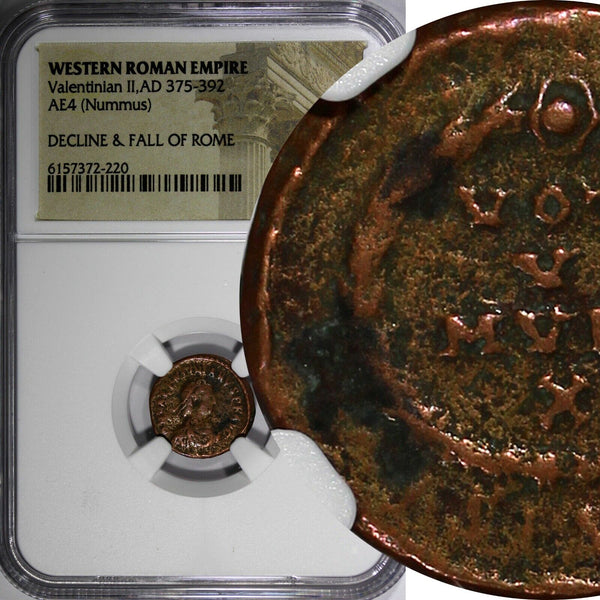 WESTERN ROMAN Valentinian II AD 375-392 AE4 Nummus / Wreath of success NGC (220)
