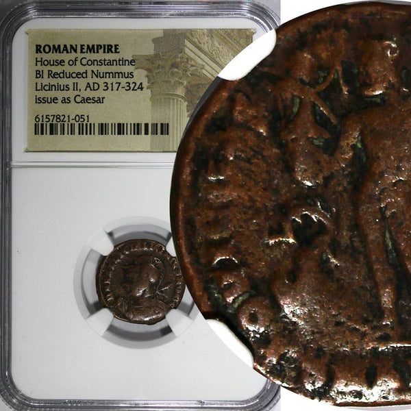 ROMAN Licinius II AS CAESAR AD 317-324 BILLON REDUCED NUMMUS /JUPITER NGC (051)