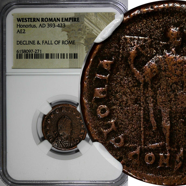 WESTERN ROMAN Honorius  AD 393-423 AE2 Emperor with Globe & Labarum NGC (271)